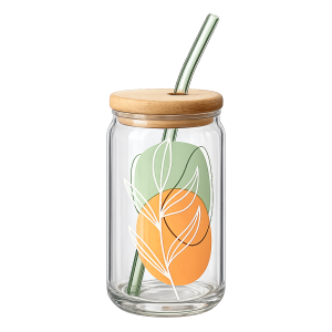 Glass Tumbler with Bamboo Lid & Straw